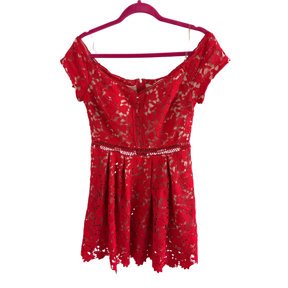 Francesca's Red Floral Lace Fit & Flare Dress Size Medium